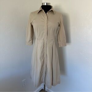 Tory Burch Tan 3/4 Sleeve Ruffle Button Down Shirt Dress Size 2